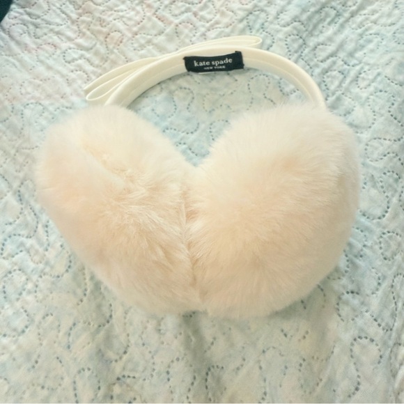 Kate Spade Shoelace Bow Ivory Faux Fur Earmuffs - Picture 5 of 8